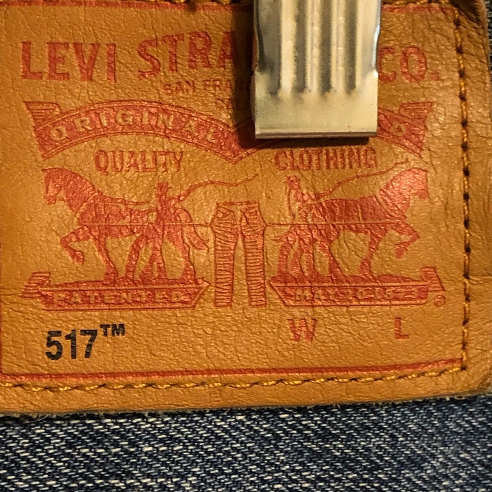 Levi’s Orange Tab Patchwork Vinyl Revival Cropped Straight Leg Raw Hem 31 - Picture 12 of 12